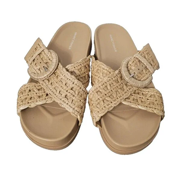 Marc Fisher Welti Woven Buckle Platform Sandal Womens Sz 8.5M Tan - Picture 3 of 11